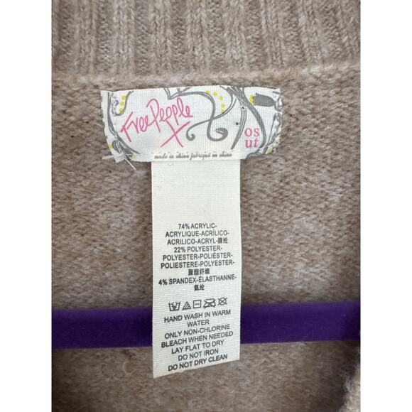 Free People India Tassel Knit V-Neck Sweater Vest in Taupe with Red Stripes-OS - Picture 3 of 8